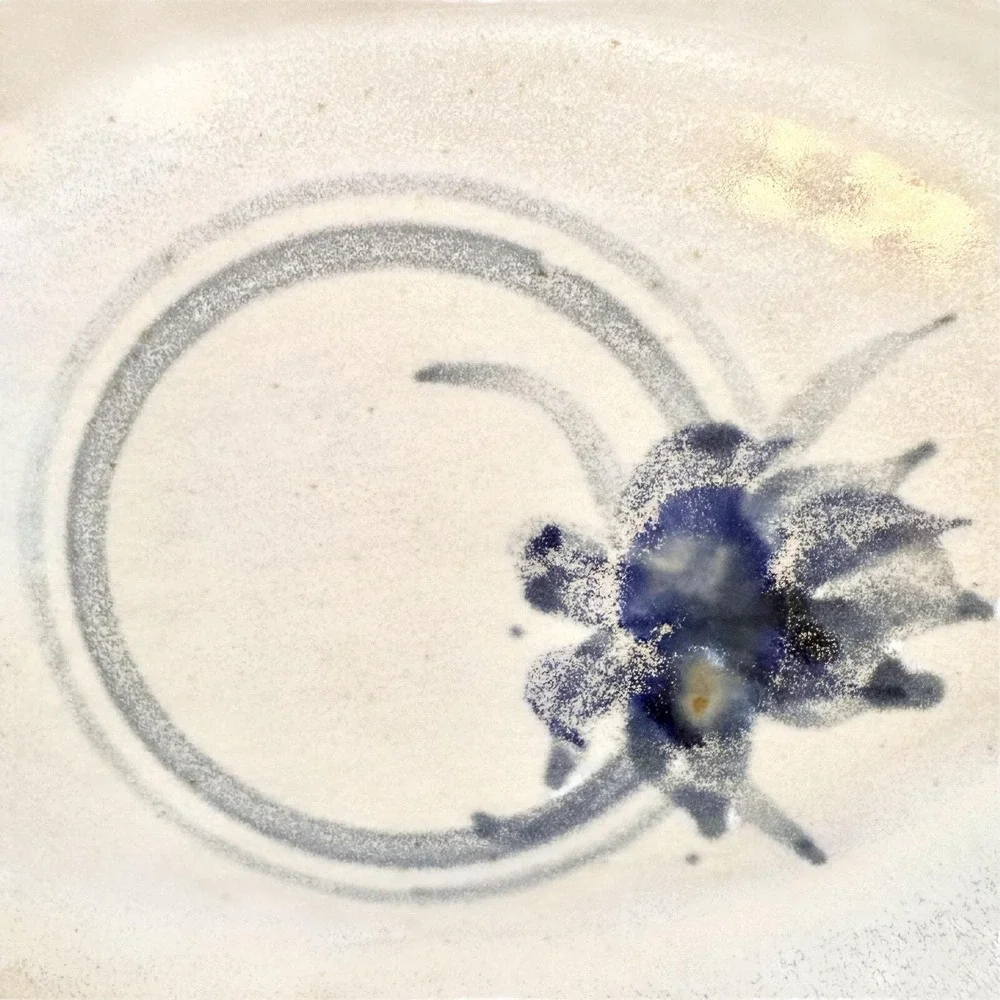 Vintage Blue Botanical Hand Painted Artisan Pottery Tray ~ 12.5